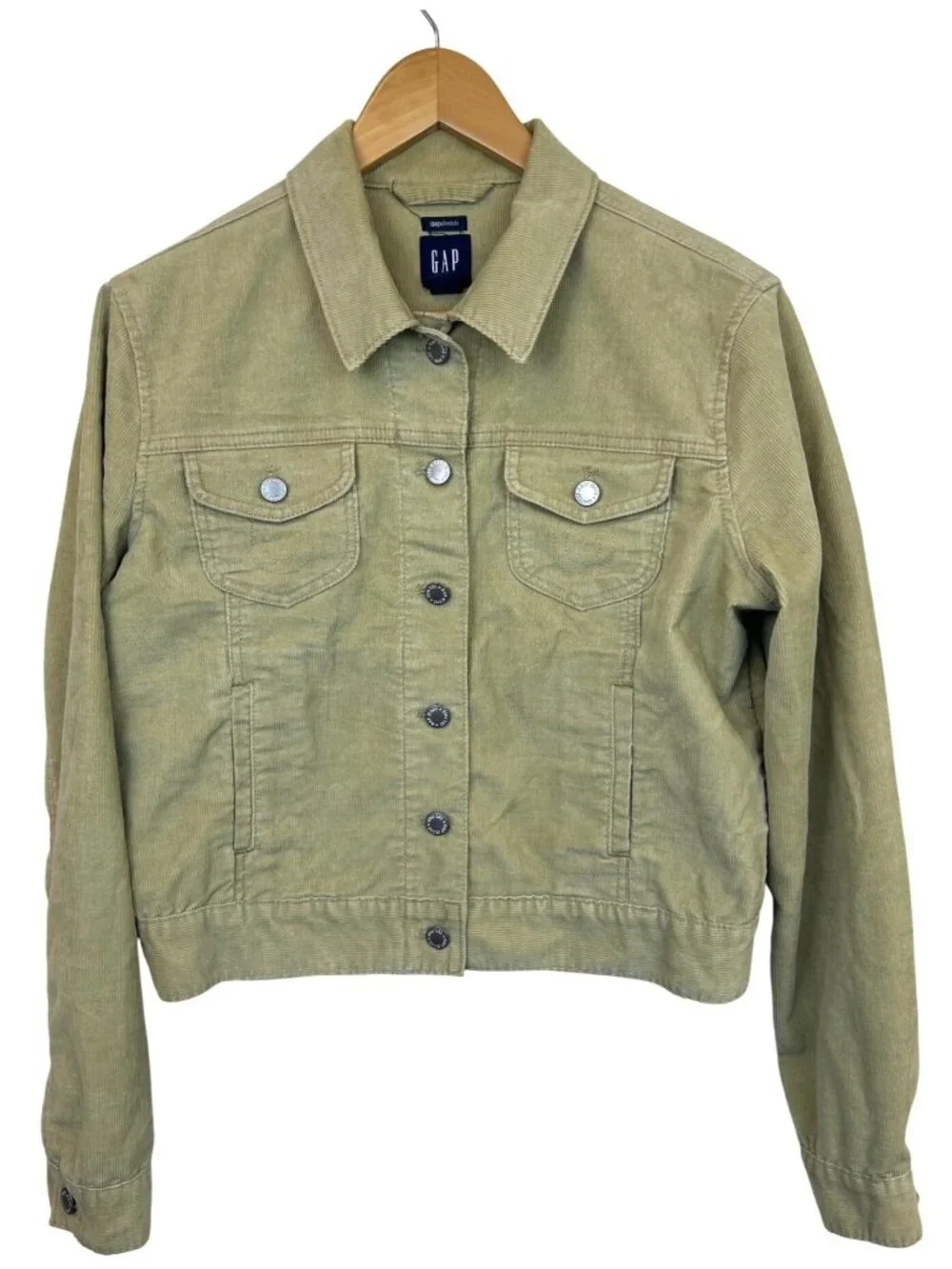 GAP Women's L Tan Cropped Corduroy Jacket Button Up Pockets Spring Preppy Coat